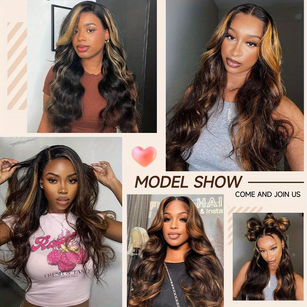 28 Inch 1B-30 Brown Ombre Human Hair Lace Front Wig with 13x4 HD Lace - Body Wave 180% Density Glueless Wig for & Men, Elegant Natural Look, Versatile Hairpiece | Sophisticated Hairstyle